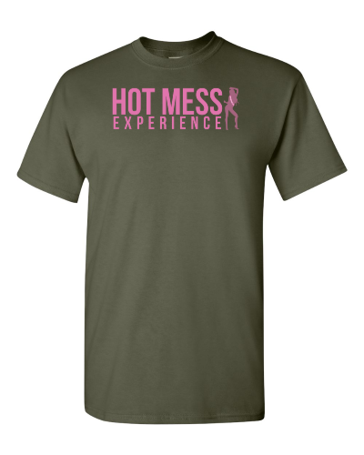Hot Mess Experience on a military green adult tee
