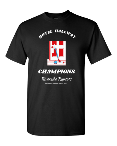 Hotel Hallway Champions on a black adult tee