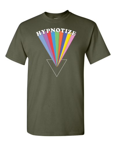 Hypnotize Rainbow on a military green adult tee