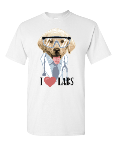 I Heart Labs on a white adult tee