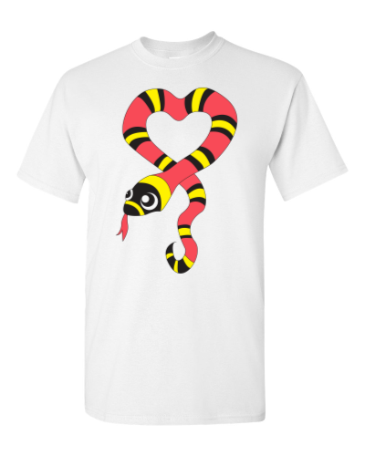 I Heart Snakes on a white adult tee