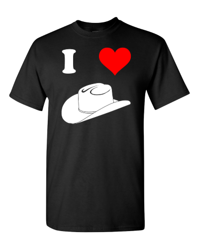 I Love Cowboys on a black adult tee