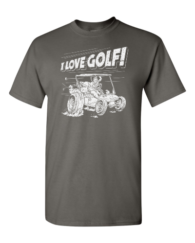 I Love Golf on a charcoal adult tee