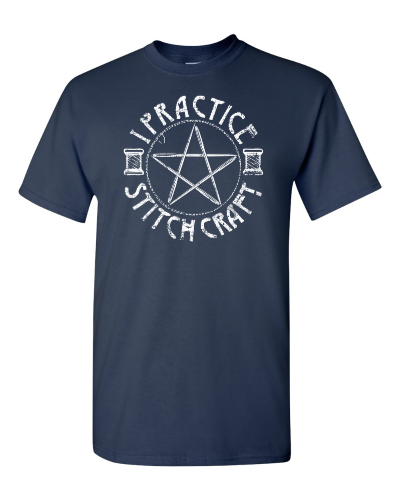 I Practice Stitchcraft on a navy adult tee