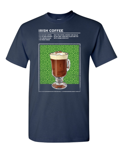 Irish Coffee Cocktail on a navy adult tee