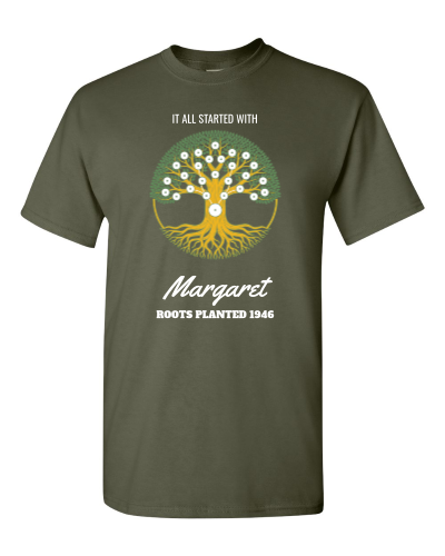 It All Started With on a military green adult tee