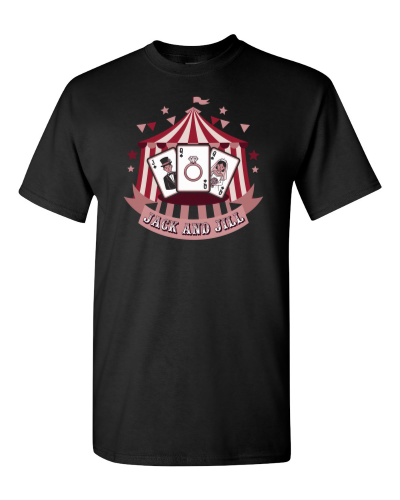Jack and Jill Card Fan on a black adult tee