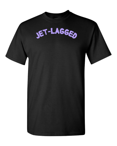 Jet-Lagged on a black adult tee