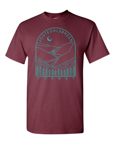 Jostedalsbreen on a maroon adult tee
