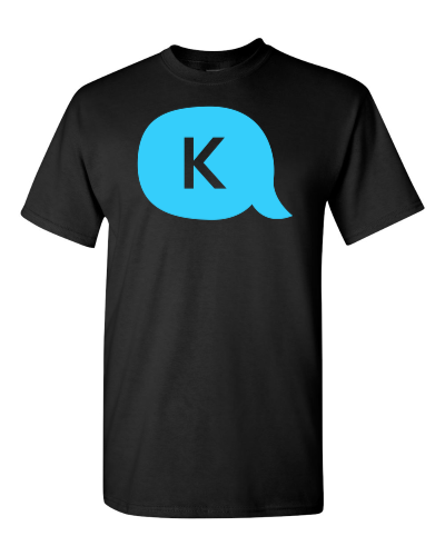 K Speech Bubble on a black adult tee