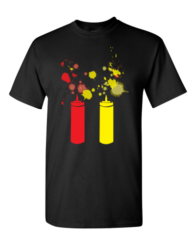 Ketchup and Mustard Bottles on a black adult tee