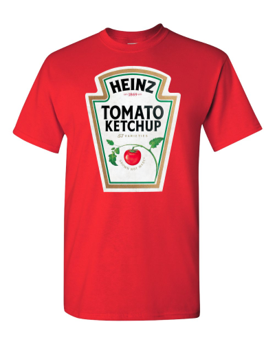 Ketchup Costume on a red adult tee