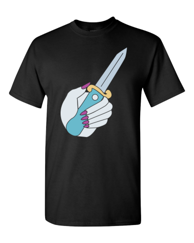 Knife in Hand on a black adult tee