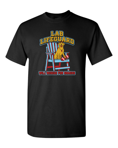 Lab Lifeguard on a black adult tee