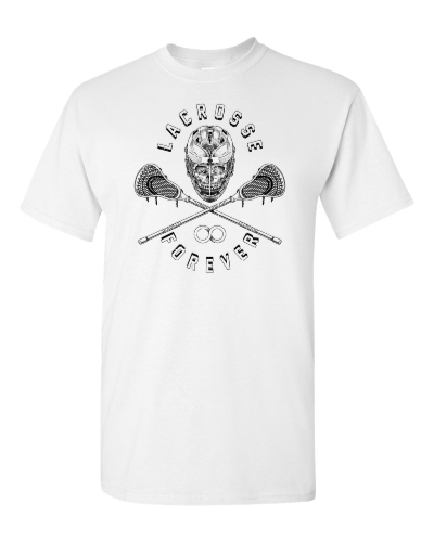 Lacrosse Forever on a white adult tee