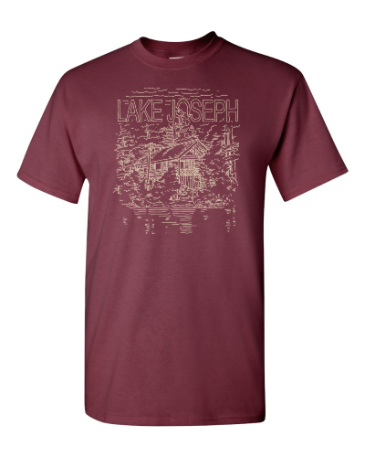 Lake Joseph on a maroon adult tee