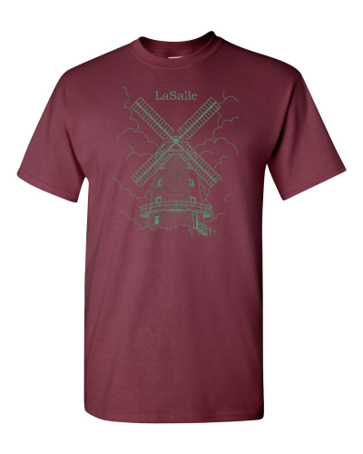 LaSalle on a maroon adult tee