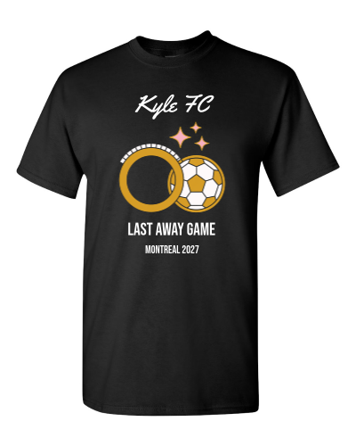 Last Away Game Stag and Hen Kit on a black adult tee