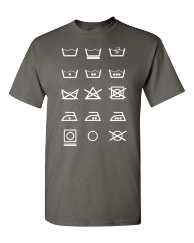 Laundry Care Symbols on a charcoal adult tee