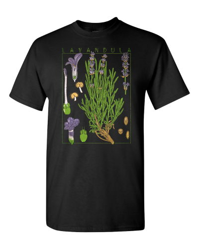 Lavender Botanical on a black adult tee