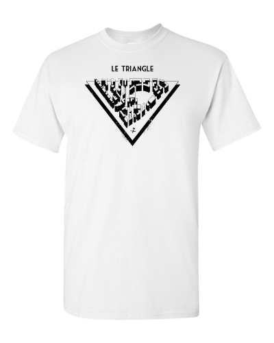 Le Triangle on a white adult tee