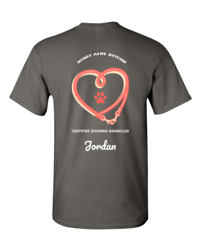 Leash Duty on a charcoal adult tee