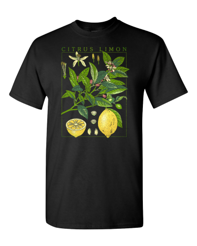 Lemon Botanical on a black adult tee