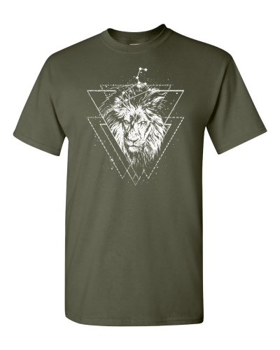 Leo Zodiac Sketch on a military green adult tee