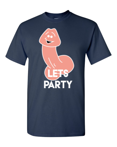 Let's Party on a navy adult tee