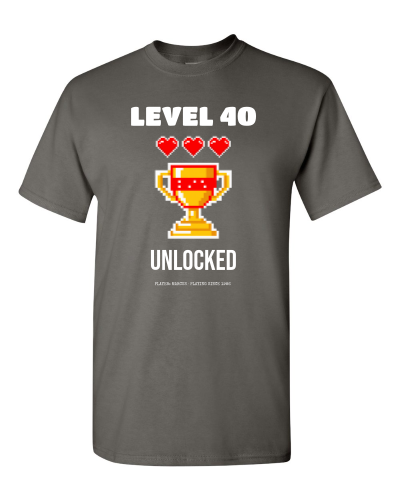 Level Unlocked on a charcoal adult tee