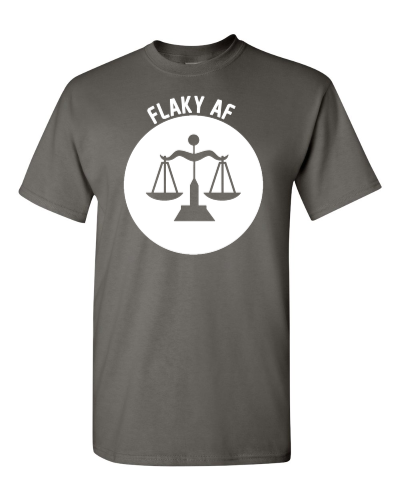 Libra Flaky AF on a charcoal adult tee