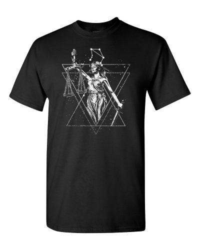 Libra Zodiac Sketch on a black adult tee