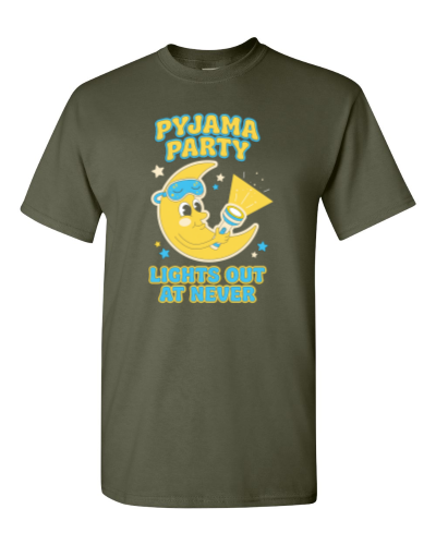 Lights Out At Never on a military green adult tee