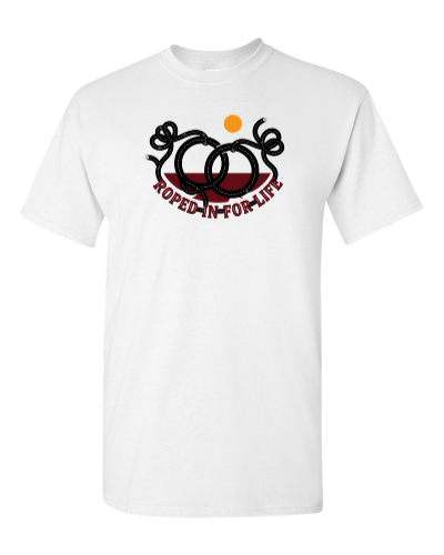 Linked Lasso Loops on a white adult tee