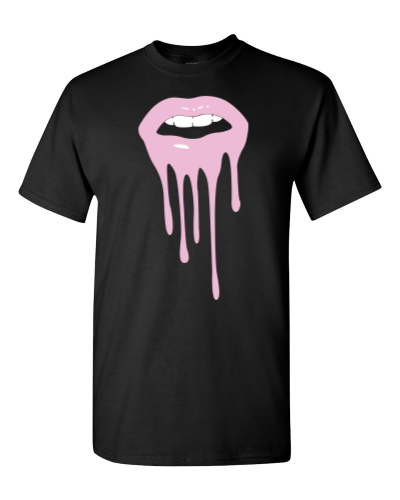 Liquid Lips on a black adult tee