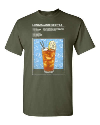 Long Island Iced Tea Cocktail on a military green adult tee