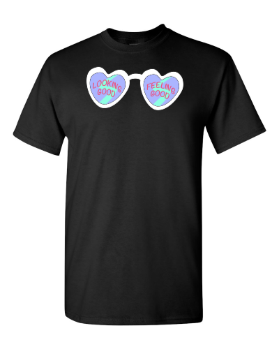 Looking Good, Feeling Good on a black adult tee
