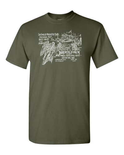 Los Angeles Motorcycle Races on a military green adult tee