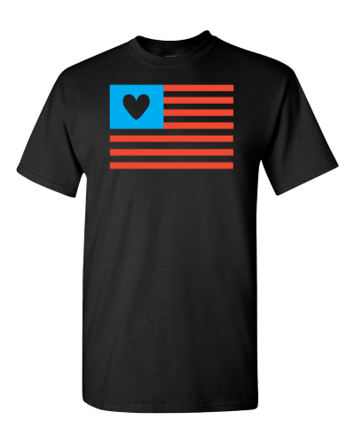 Love America Flag on a black adult tee