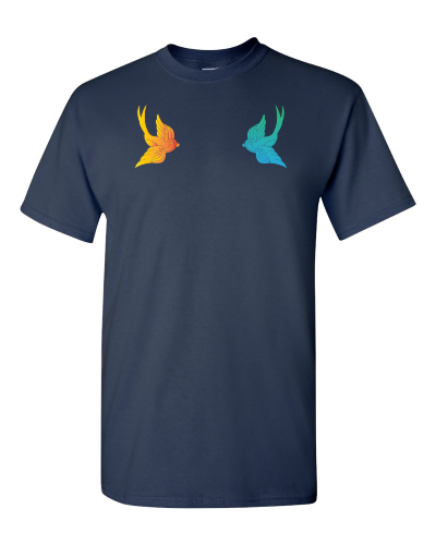 Love Birds on a navy adult tee