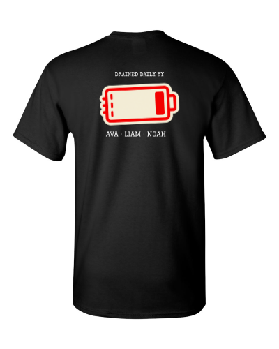 Low Battery Dad on a black adult tee