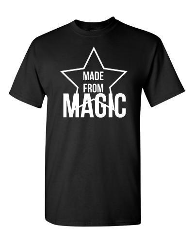 Made From Magic on a black adult tee
