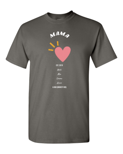 Mama Est. with a Bonus Line on a charcoal adult tee