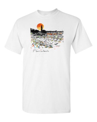 Marrakech on a white adult tee