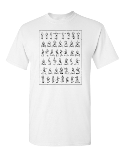 Martial Arts Chart on a white adult tee