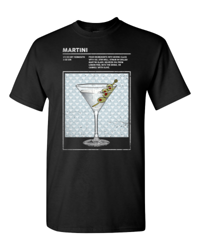 Martini Cocktail on a black adult tee