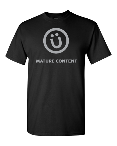 Mature Content Smiley on a black adult tee