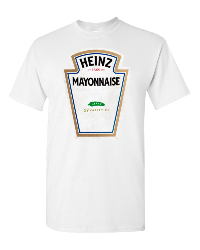 Mayonnaise Costume on a white adult tee