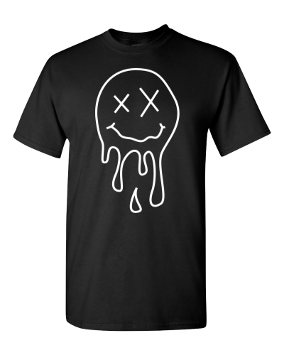 Melt Away Smiley on a black adult tee