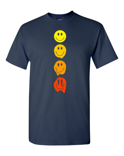 Melty Smileys on a navy adult tee